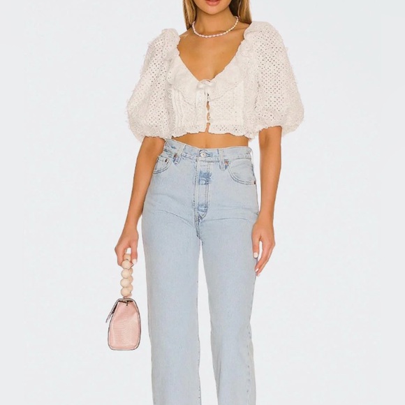 FOR LOVE & LEMONS Cassie Eyelet Crop Top In White SIZE XS $170 - Picture 1 of 3